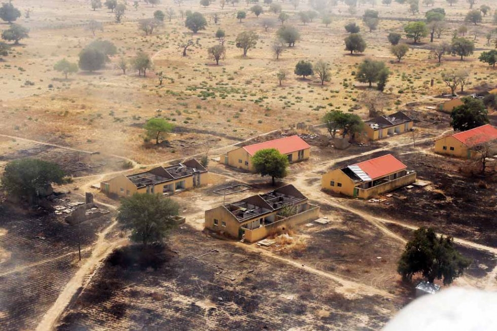 The burnt-out school from above, March, 2015. The burnt-out school from above, March, 2015.