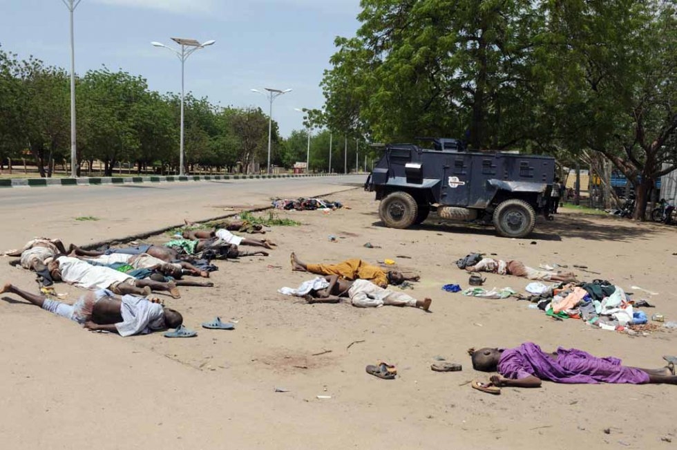 Bodies of suspected Boko Haram members lie on the road in Maiduguri after clashes with security forces. July, 2009. Bodies of suspected Boko Haram members lie on the road in Maiduguri after clashes with security forces. July, 2009.
