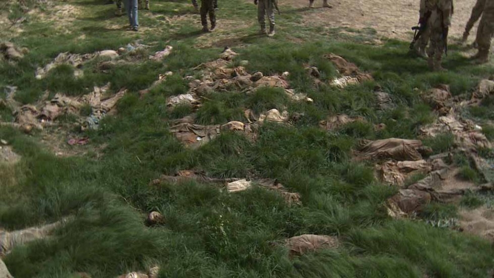 Some of the 100 bodies found in a mass grave near the city of Damasak, after it was retaken from Boko Haram in March, 2015. Some of the 100 bodies found in a mass grave near the city of Damasak, after it was retaken from Boko Haram in March, 2015.