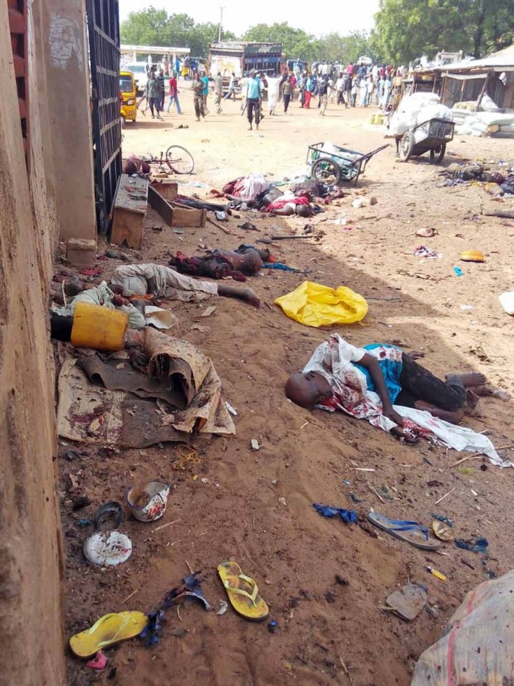Victims of a suicide bomb attack that killed at least 14 people at a market in the northeastern town of Damaturu, July, 2015. Victims of a suicide bomb attack that killed at least 14 people at a market in the northeastern town of Damaturu, July, 2015.