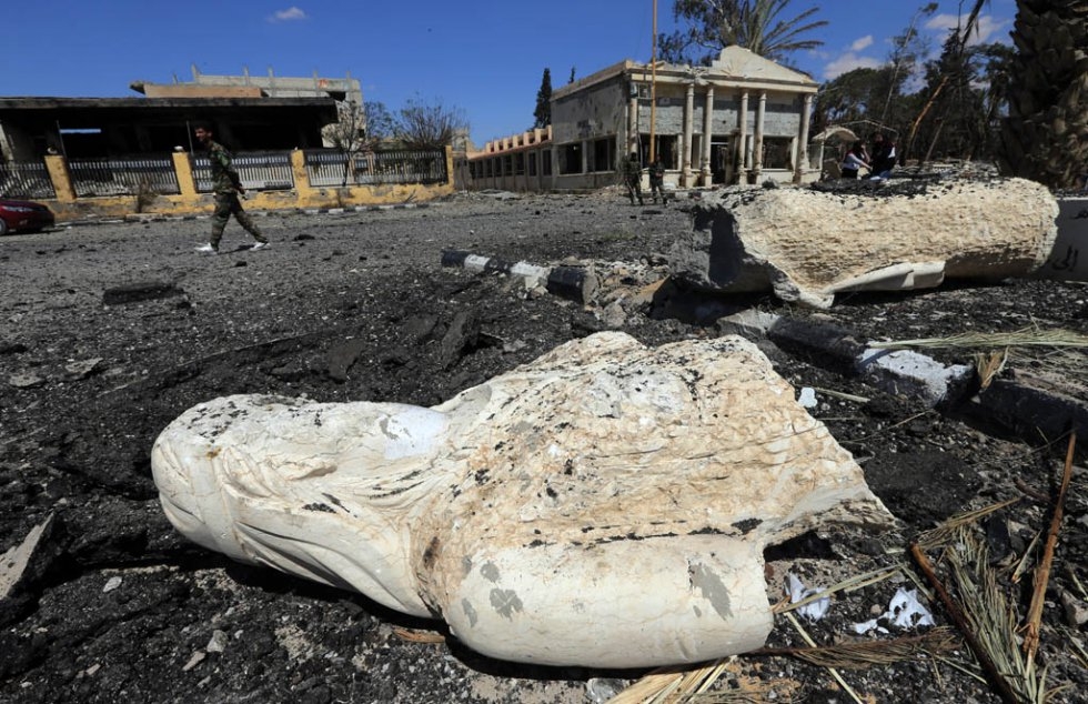 The remains of an ancient statue in Palmyra on March 31, 2016 The remains of an ancient statue in Palmyra on March 31, 2016