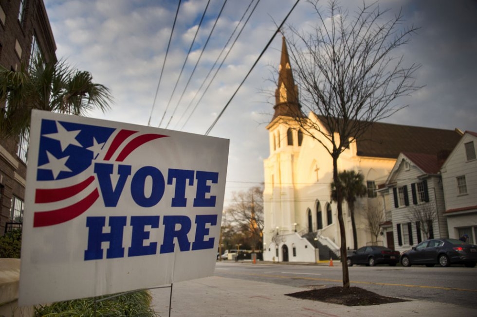 A polling station across from the Emanuel African Methodist Episcopal Church in Charleston, South Carolina, on February 20, 2016 A polling station across from the Emanuel African Methodist Episcopal Church in Charleston, South Carolina, on February 20, 2016