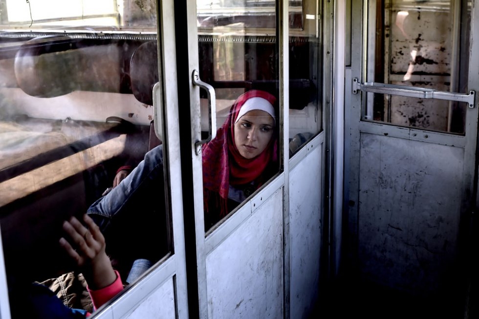Refugees and migrants travel on a train from Macedonia to the Serbian border on August 30, 2015 Refugees and migrants travel on a train from Macedonia to the Serbian border on August 30, 2015