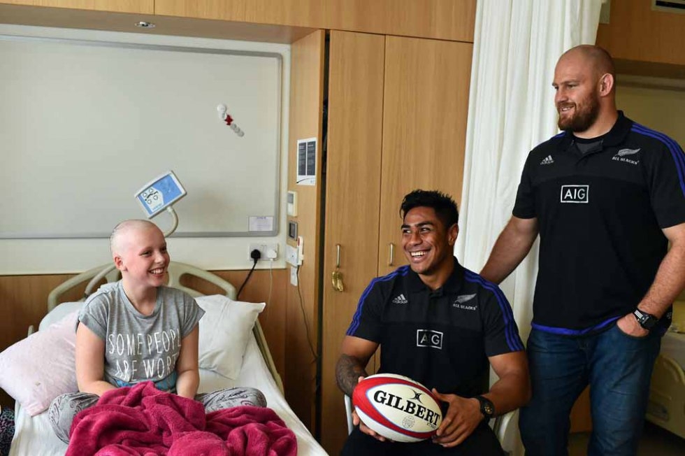 All Blacks players visit a children's cancer unit at a Cardiff hospital. All Blacks players visit a children's cancer unit at a Cardiff hospital.