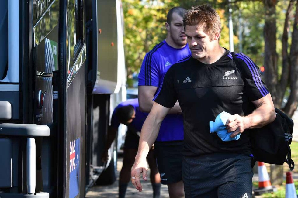 All Blacks captain Richie McCaw heads for a bus after training. All Blacks captain Richie McCaw heads for a bus after training.