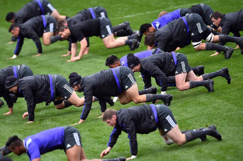 All Blacks at a training session. All Blacks at a training session.