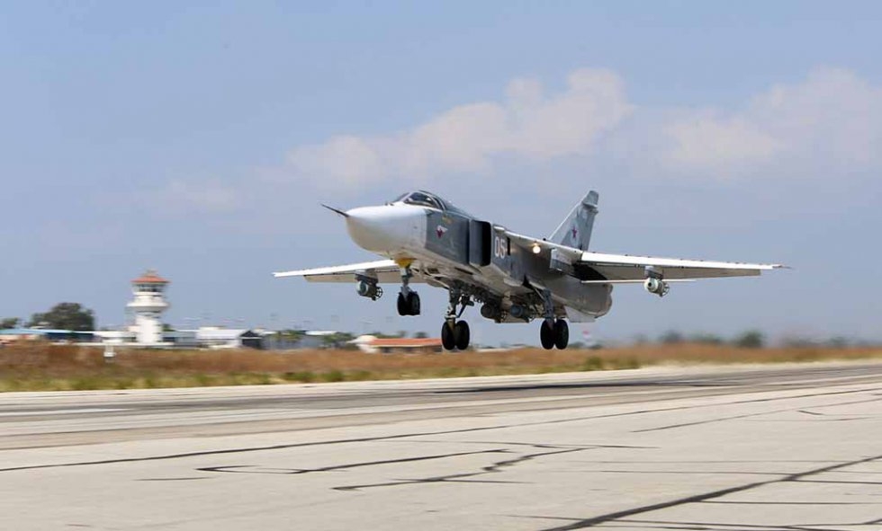 Russian fighter jet takes off in Syria. Russian fighter jet takes off in Syria.