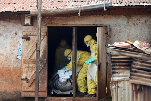 Health workers from Sierra Leone's Red Cross Society prepare to carry a corpse out of a house in Freetown on November 12, 2014. (AFP PHOTO/ FRANCISCO LEONG) Health workers from Sierra Leone's Red Cross Society prepare to carry a corpse out of a house in Freetown on November 12, 2014. (AFP PHOTO/ FRANCISCO LEONG)