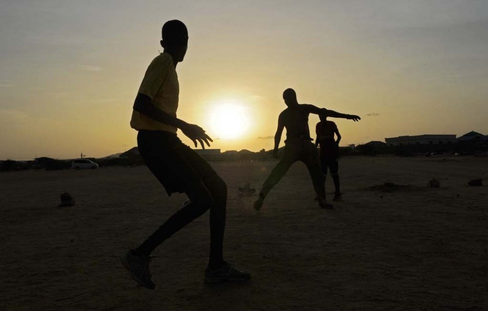 Boys play football in Hargeisa on May 15, 2015 Boys play football in Hargeisa on May 15, 2015