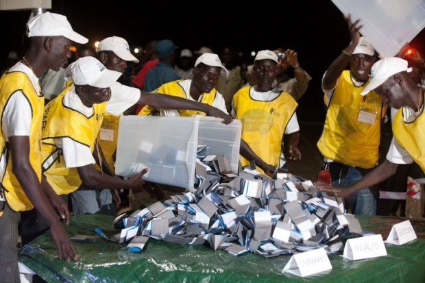 Polling officials empty ballot boxes in Juba on January 15, 2011, after South Sudan's independence vote Polling officials empty ballot boxes in Juba on January 15, 2011, after South Sudan's independence vote