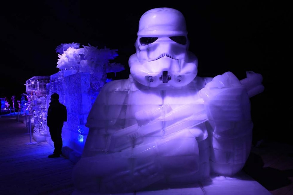 A storm trooper ice sculpture in Liege, Belgium. A storm trooper ice sculpture in Liege, Belgium.