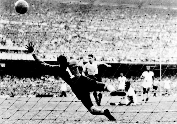 The "Maracanazo": Uruguayan forward Juan Alberto Schiaffino scores the equaliser against Bazil during the 1950 World Cup final in the stadium at Maracana de Rio. Against all predictions, Uruguay won 2-1, becoming champions for the second time. The "Maracanazo": Uruguayan forward Juan Alberto Schiaffino scores the equaliser against Bazil during the 1950 World Cup final in the stadium at Maracana de Rio. Against all predictions, Uruguay won 2-1, becoming champions for the second time.