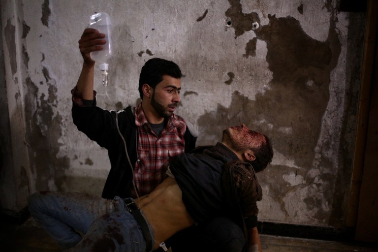 A wounded man at a makeshift hospital in Douma, Syria, on February 2, 2015 A wounded man at a makeshift hospital in Douma, Syria, on February 2, 2015