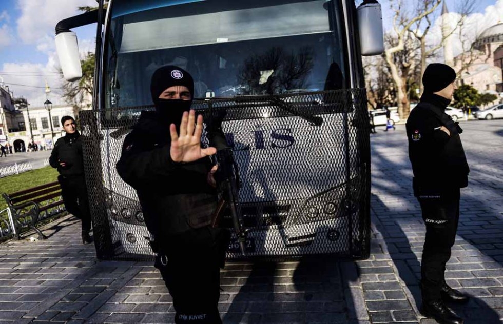 Police stand guard at the site of the Istanbul attack. Police stand guard at the site of the Istanbul attack.
