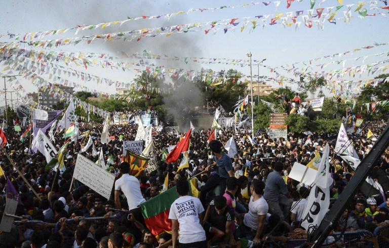 The scene of the Diyarbakir rally moments after the blast. The scene of the Diyarbakir rally moments after the blast.