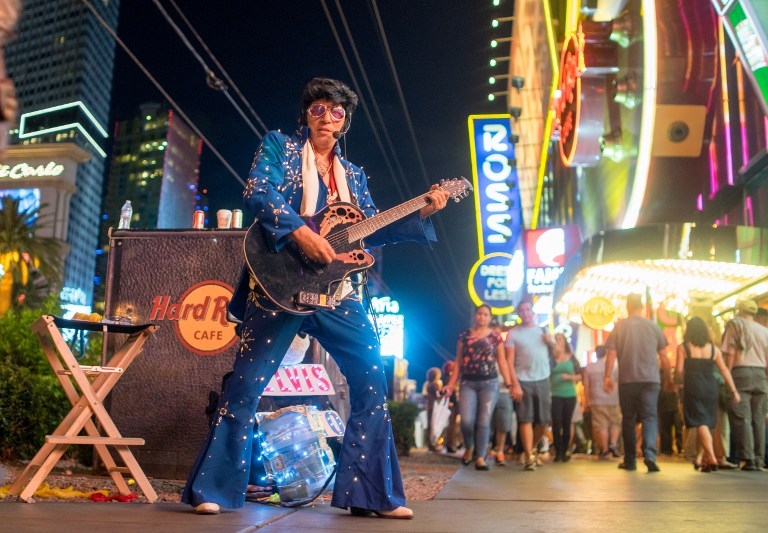 An Elvis impersonator on the Strip in Las Vegas, Nevada, on April 11, 2014 An Elvis impersonator on the Strip in Las Vegas, Nevada, on April 11, 2014