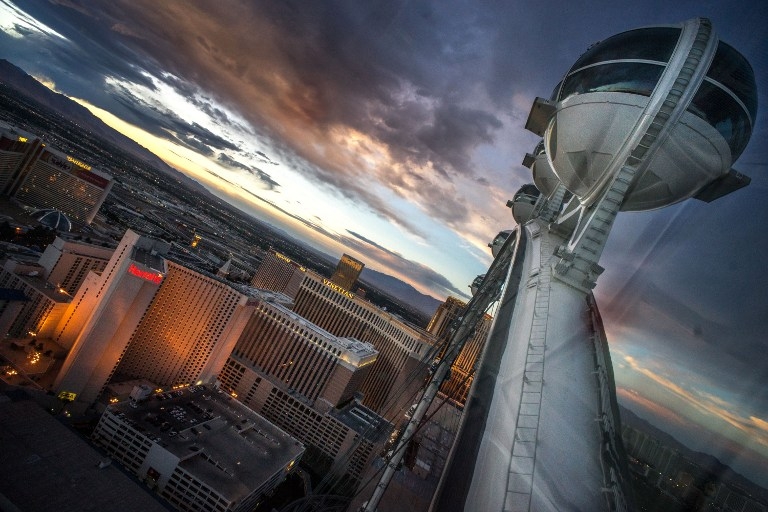 View from the Las Vegas High Roller observation wheel, above the Strip on April 11, 2014 View from the Las Vegas High Roller observation wheel, above the Strip on April 11, 2014