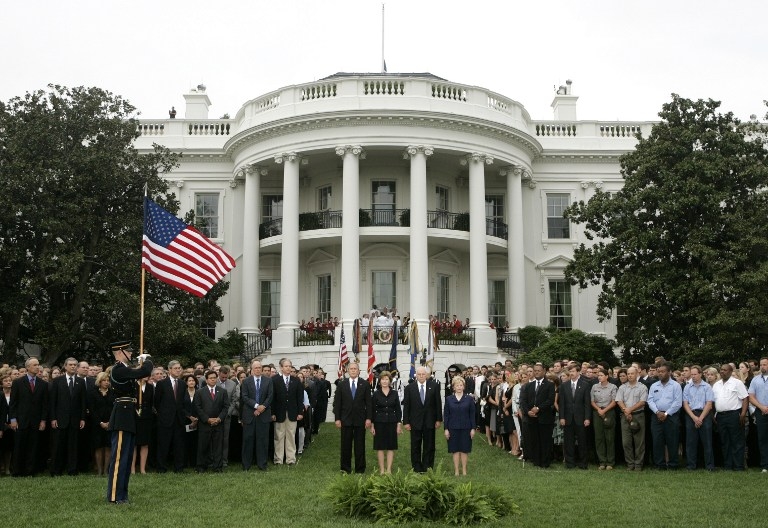 US President George W. Bush, First Lady Laura Bush and the vice-presidential couple hold a moment of silence for victims of the 9/11 attacks, on September 11, 2007 US President George W. Bush, First Lady Laura Bush and the vice-presidential couple hold a moment of silence for victims of the 9/11 attacks, on September 11, 2007